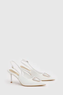 Escarpins Diana À Bride Arrière En Synthétiquecuir Blanc Avec Liseré Carré Coloré Et Talon Aiguille Moyen