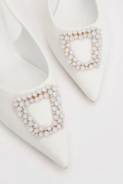 Escarpins Diana À Bride Arrière En Synthétiquecuir Blanc Avec Liseré Carré Coloré Et Talon Aiguille Moyen