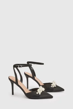 Escarpins Hollie À Bride Arrière En Satin Avec Détails De Perles, Talon Aiguille Haut Et Chaussette De Confort Intégrée