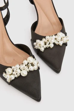 Escarpins Hollie À Bride Arrière En Satin Avec Détails De Perles, Talon Aiguille Haut Et Chaussette De Confort Intégrée