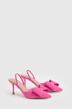Escarpins Lola À Bride Arrière Talon Aiguille Moyen En Satin Avec Nœud