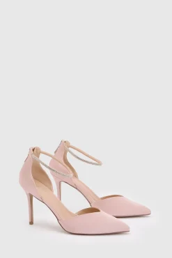 Escarpins Pointus Sicily En Satin Avec Bride Cheville Ornée De Strass Et Semelle Confort