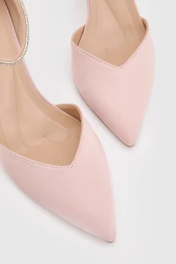 Escarpins Pointus Sicily En Satin Avec Bride Cheville Ornée De Strass Et Semelle Confort
