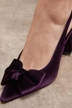Escarpins Seala en Velours à Nœud avec Bride Arrière et Talon Bloc Moyen