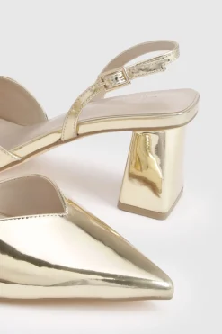 boohoo Escarpins Slingback À Talon Bloc Moyen Métallisé Coupe Large< Chaussures Festives|Chaussures À Talons