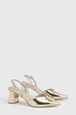 boohoo Escarpins Slingback À Talon Bloc Moyen Métallisé Coupe Large< Chaussures Festives|Chaussures À Talons