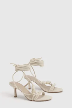 Escarpins Stiletto À Brides Asymétriques En Lin Avec Détails De Perles