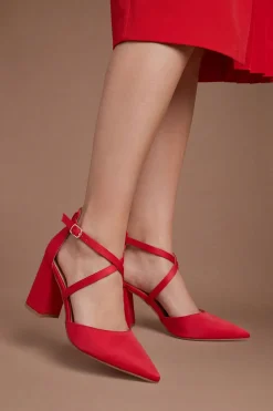 Escarpins à Talon Bloc Pointus en Satin avec Brides Croisées - Coupe Large Treat