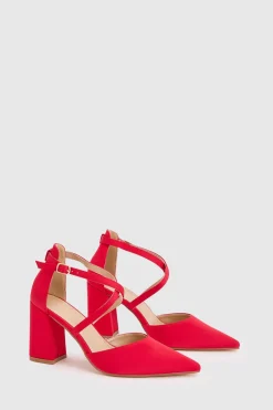 Escarpins à Talon Bloc Pointus en Satin avec Brides Croisées - Coupe Large Treat