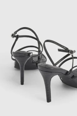 Escarpins À Talons Aiguilles Mi-hauts Effet Croco Coupe Large Avec Brides Minimalistes En Deux Parties