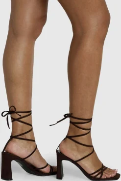 Escarpins À Talons Bloc Hauts En Synthétique Avec Lanières Et Liens À Nouer