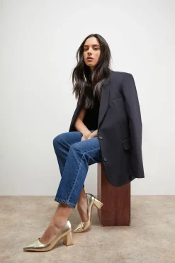 Oasis Escarpins Val à Talon Bloc Haut et Bout Pointu en Cuir Métallisé Synthétique< Chaussures À Talons|Chaussures Dorées