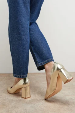 Oasis Escarpins Val à Talon Bloc Haut et Bout Pointu en Cuir Métallisé Synthétique< Chaussures À Talons|Chaussures Dorées