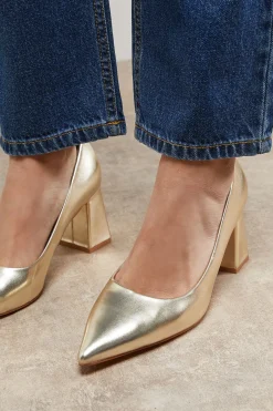 Oasis Escarpins Val à Talon Bloc Haut et Bout Pointu en Cuir Métallisé Synthétique< Chaussures À Talons|Chaussures Dorées