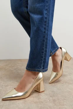 Oasis Escarpins Val à Talon Bloc Haut et Bout Pointu en Cuir Métallisé Synthétique< Chaussures À Talons|Chaussures Dorées
