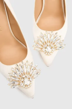 Escarpin À Talon Aiguille En Satin Orné De Bijoux