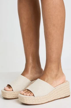 Espadrilles Compensées À Bout Carré En Lin