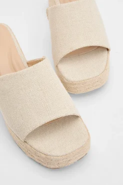 Espadrilles Compensées À Bout Carré En Lin