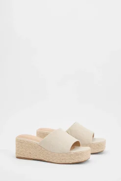 Espadrilles Compensées À Bout Carré En Lin