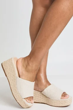 Espadrilles Compensées À Bout Carré En Lin
