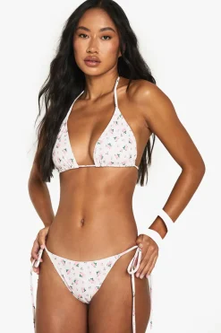 Essentiels de maillots de bain : Bas de bikini à nouer sur le côté à motif fleuri délicat