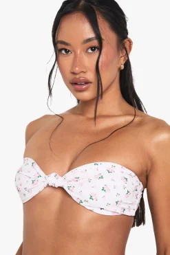 boohoo Essentiels de maillots de bain Ditsy Floral – Haut de bikini bandeau à nœud<Femme Maillots De Bain|Tenues De Plage