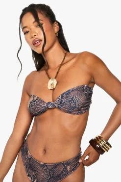 boohoo Essentiels maillots de bain : Top bikini bandeau à imprimé synthétique<Femme Maillots De Bain|Tenues De Plage
