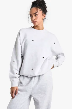 boohoo Eyelet Detail Oversized Sweatshirt<Femme Sweats À Capuche Et Sweats|Sweats À Capuche Et Sweatshirts