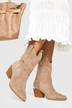 boohoo Faux Suede Bottes Western Mi-Mollet< Bottes|Bottes En Daim