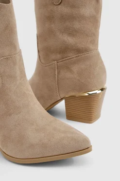 boohoo Faux Suede Bottes Western Mi-Mollet< Bottes|Bottes En Daim