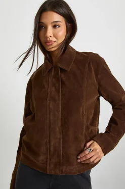 boohoo Faux Suede Collared Jacket<Femme Looks Chocolat|Vestes & Manteaux