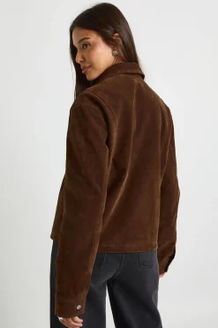 boohoo Faux Suede Collared Jacket<Femme Looks Chocolat|Vestes & Manteaux