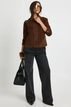 boohoo Faux Suede Collared Jacket<Femme Looks Chocolat|Vestes & Manteaux