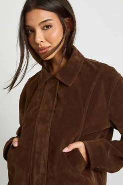 boohoo Faux Suede Collared Jacket<Femme Looks Chocolat|Vestes & Manteaux