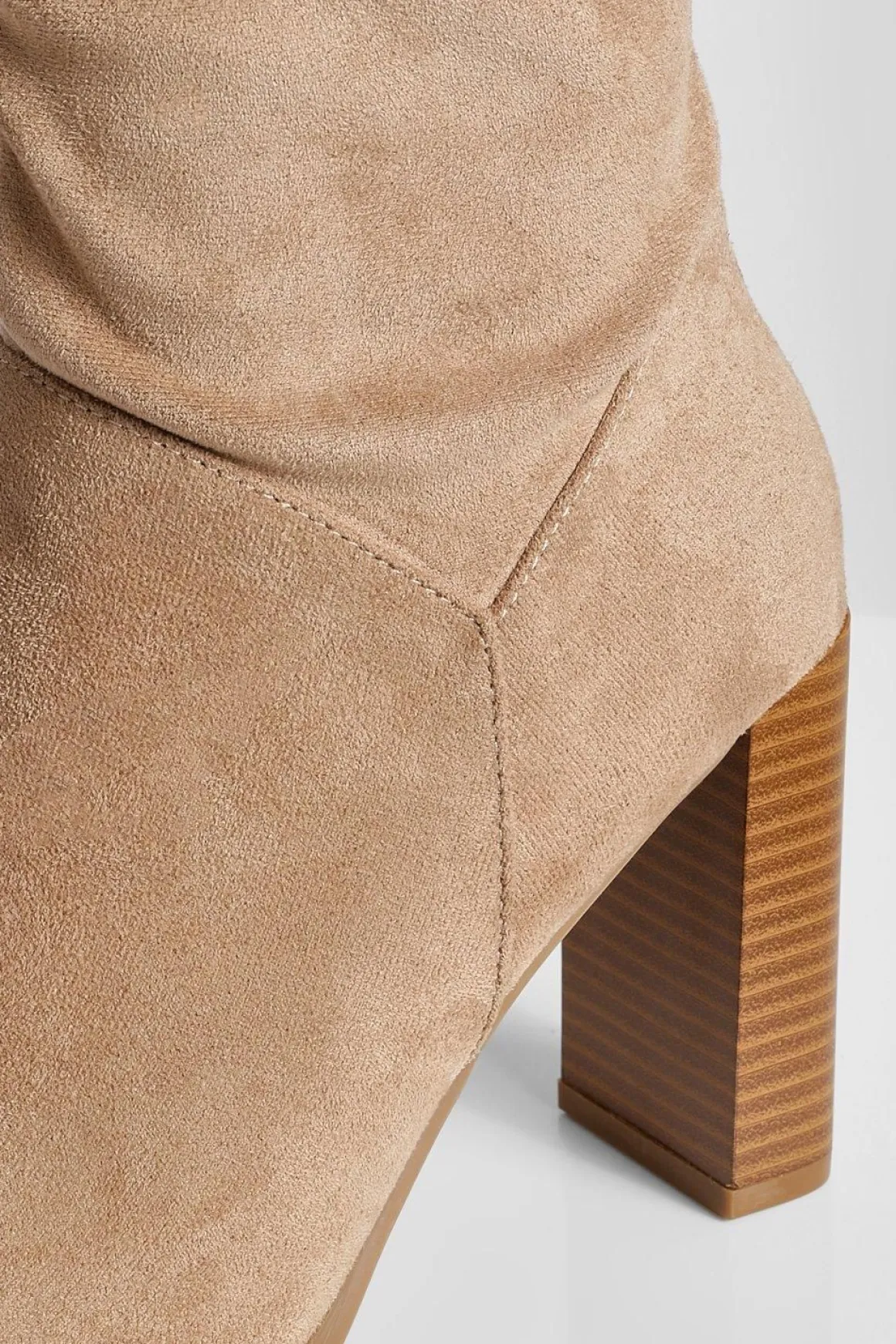 Faux Suede Ruched Block Heel Knee High Boot