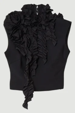 KarenMillen Figure Form Bandage Knit Woven Rosette Detail Top<Femme Tops D’Automne|Tops