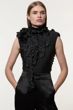 KarenMillen Figure Form Bandage Knit Woven Rosette Detail Top<Femme Tops D’Automne|Tops