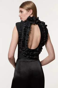 KarenMillen Figure Form Bandage Knit Woven Rosette Detail Top<Femme Tops D’Automne|Tops