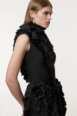 KarenMillen Figure Form Bandage Knit Woven Rosette Detail Top<Femme Tops D’Automne|Tops