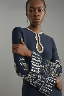 Figure Form Robe Maxi à Manches Larges en Tricot Bandage Embellie