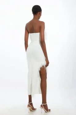KarenMillen Figure Form Robe Midi en Maille Bande avec Détail de Plumes et Bandeau<Femme Pulls Et Gilets|Toutes Les Mailles