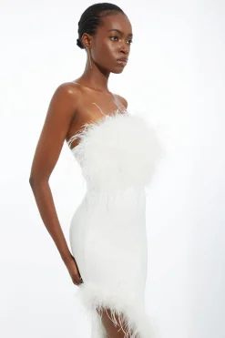KarenMillen Figure Form Robe Midi en Maille Bande avec Détail de Plumes et Bandeau<Femme Pulls Et Gilets|Toutes Les Mailles