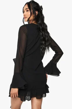 boohoo Flare Sleeve Chiffon Wrap Mini Dress<Femme Robes À Manches Longues|Robes