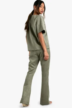 boohoo Flares à taille basse en synthétique-suède<Femme Pantalons