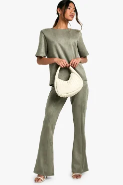 boohoo Flares à taille basse en synthétique-suède<Femme Pantalons