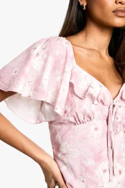 Floral Angel Sleeve Midaxi Dress