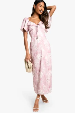 Floral Angel Sleeve Midaxi Dress