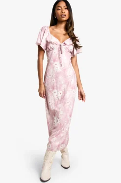 Floral Angel Sleeve Midaxi Dress