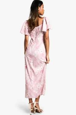 Floral Angel Sleeve Midaxi Dress
