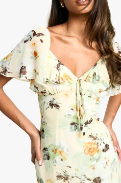 Floral Angel Sleeve Midaxi Dress